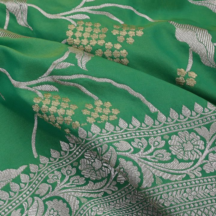 Amazon Green Banarasi Fabric With Floral Jaal Weaving & Border