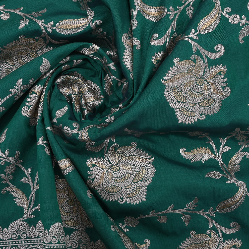 Myrtle Green Banarasi Fabric With Floral Jaal Weaving & Border