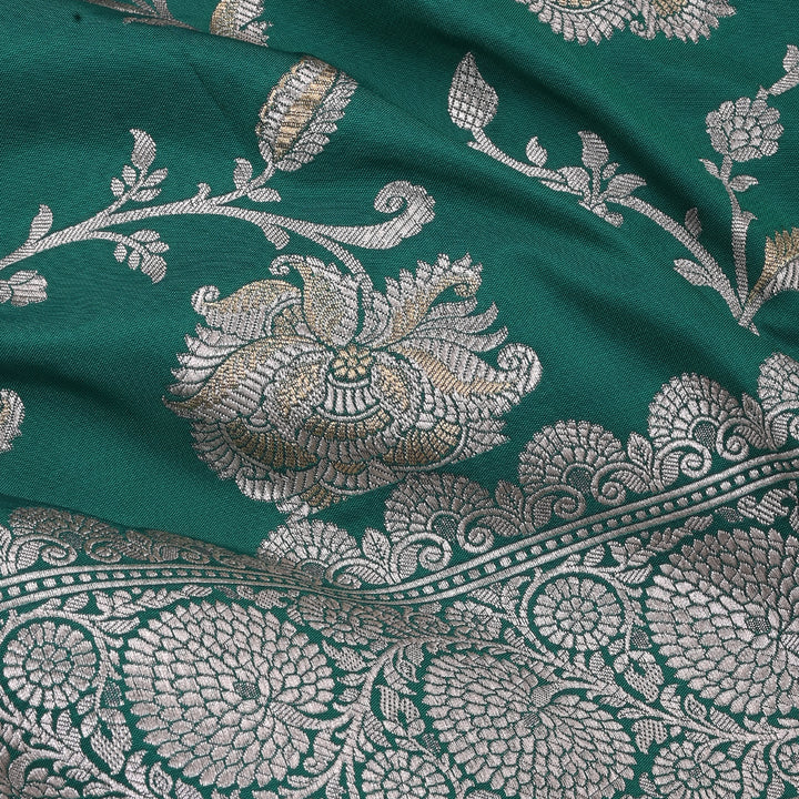 Myrtle Green Banarasi Fabric With Floral Jaal Weaving & Border