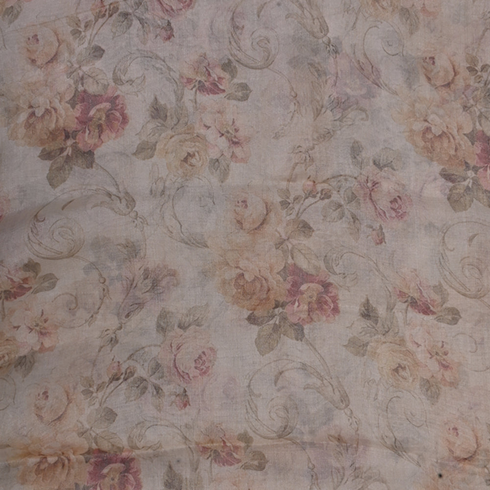 Parchment White Floral Printed Organza Fabric