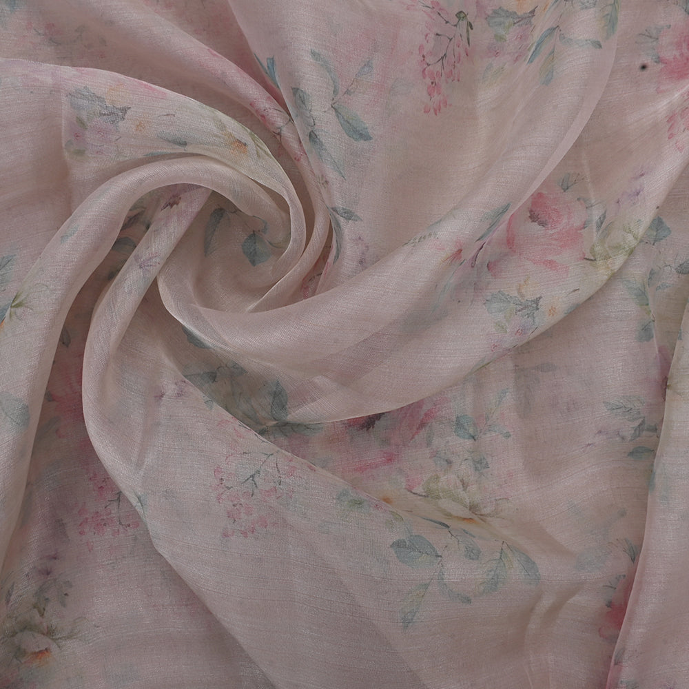 Rose White Floral Printed Organza Fabric