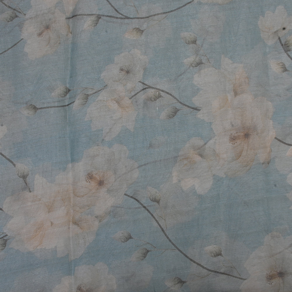 Pastel Columbia Blue Floral Printed Organza Fabric
