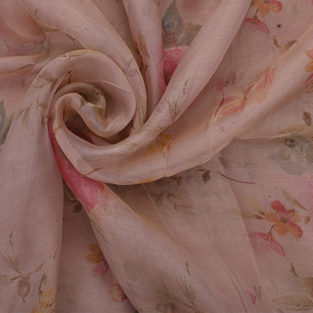 Tea Rose Pink Floral Printed Organza Fabric