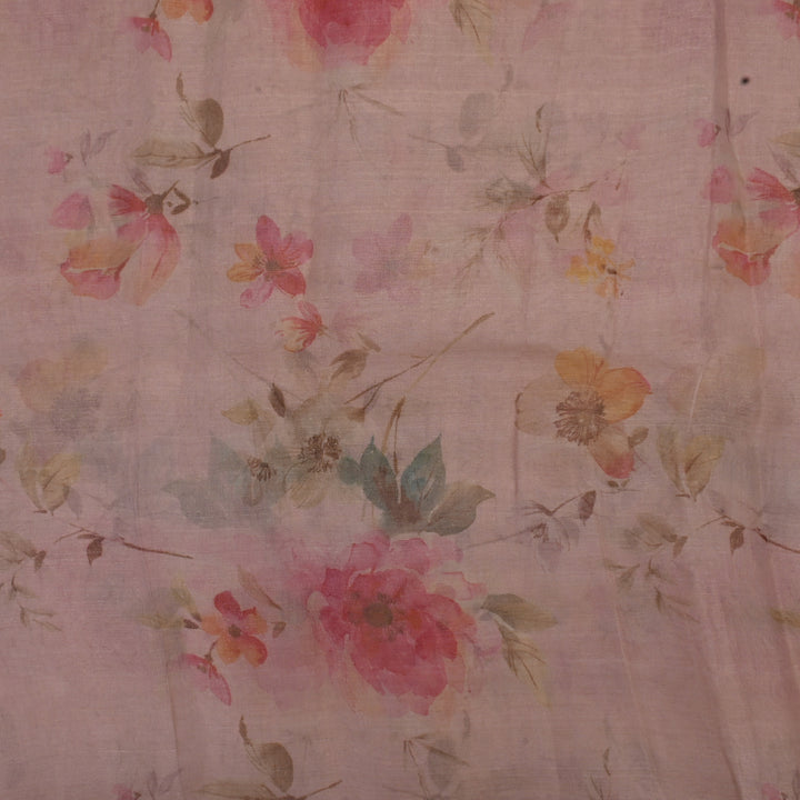 Tea Rose Pink Floral Printed Organza Fabric