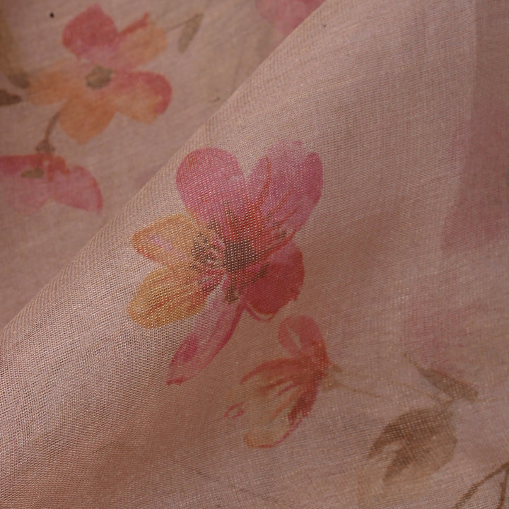 Tea Rose Pink Floral Printed Organza Fabric