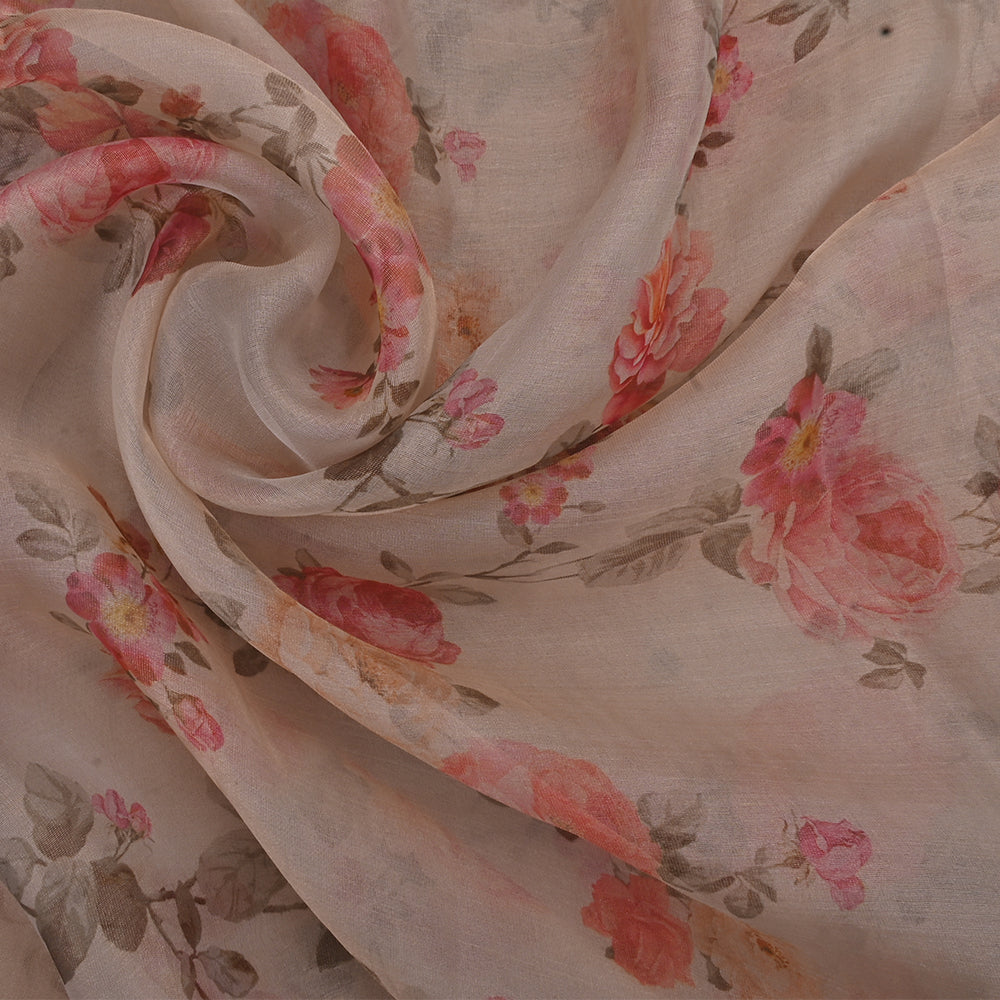 Alabaster White Floral Printed Organza Fabric