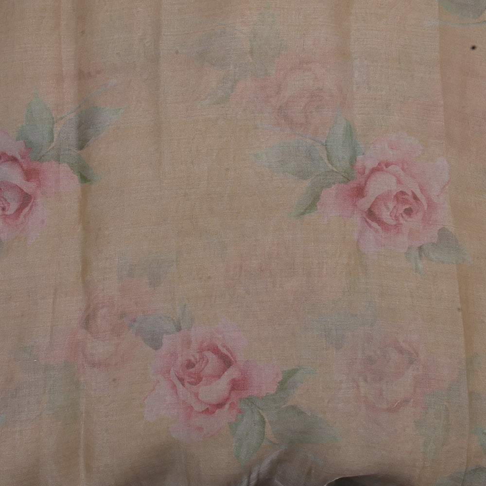Dusty Yellow Floral Printed Organza Fabric