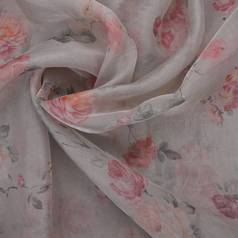 Light Grey Floral Printed Organza Fabric