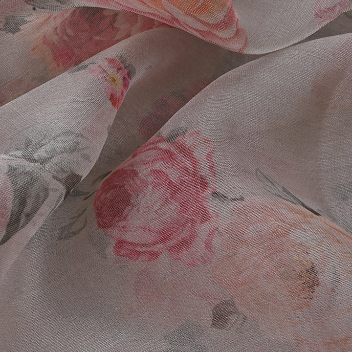 Light Grey Floral Printed Organza Fabric