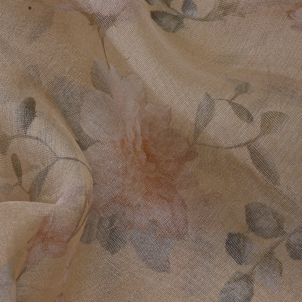 Pastel Peach Orange Floral Printed Organza Fabric