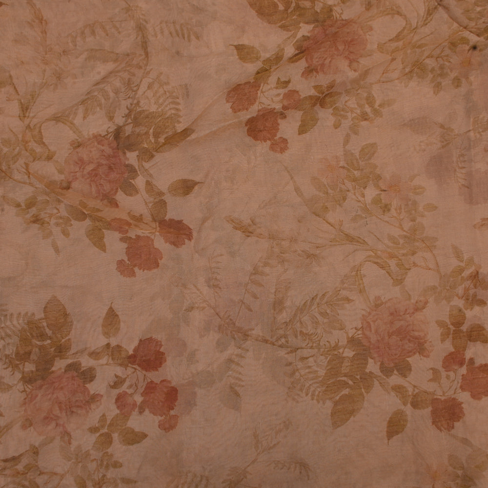 Pastel Apricot Peach Floral Printed Tissue Fabric