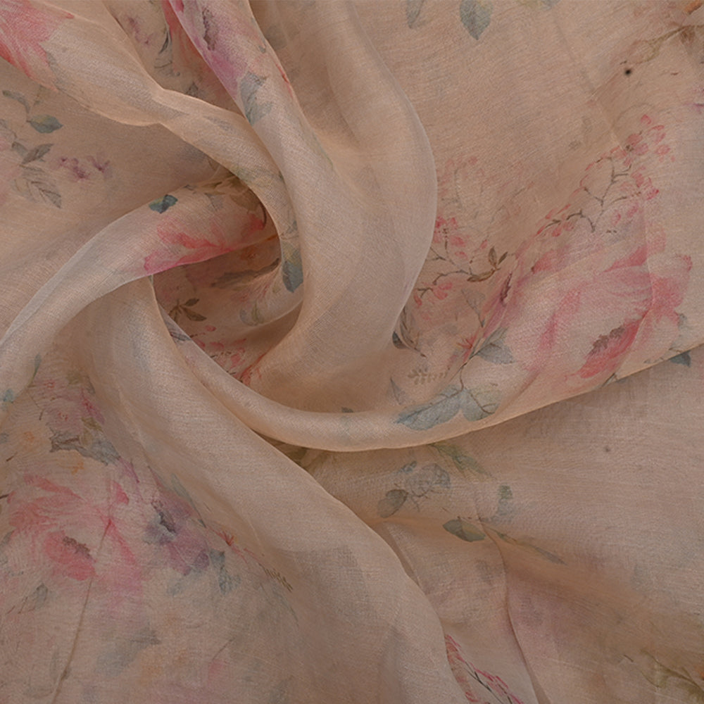 Pale Peach Floral Printed Tissue Fabric