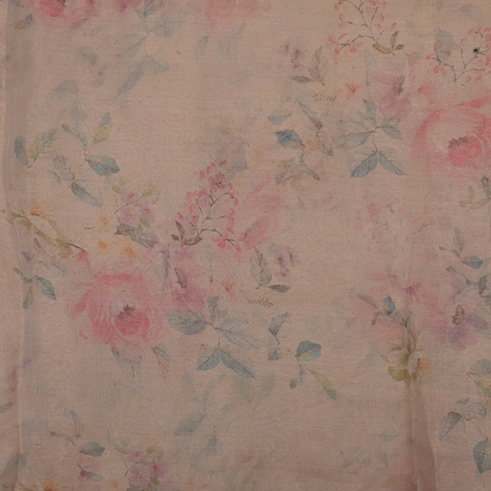 Pale Peach Floral Printed Tissue Fabric