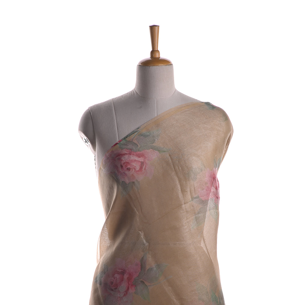 Pale Peach Floral Printed Tissue Fabric