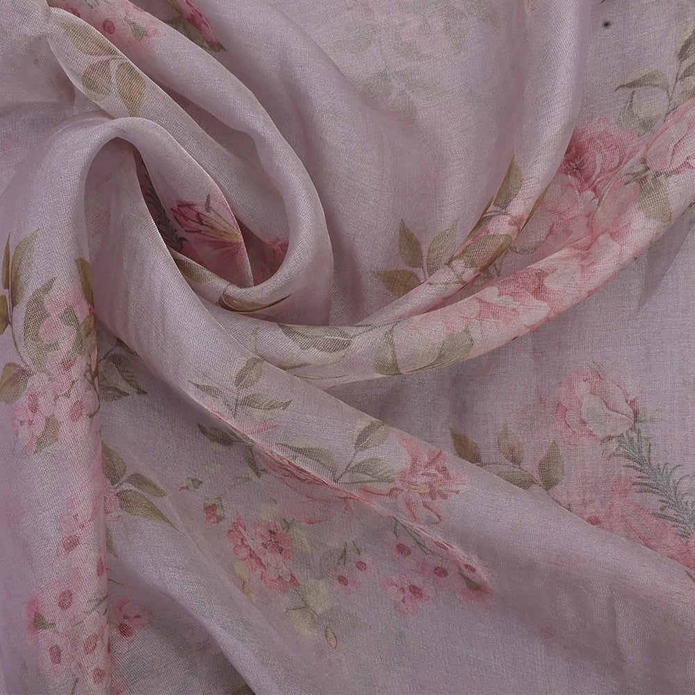 Lavender Grey Floral Printed Tissue Fabric