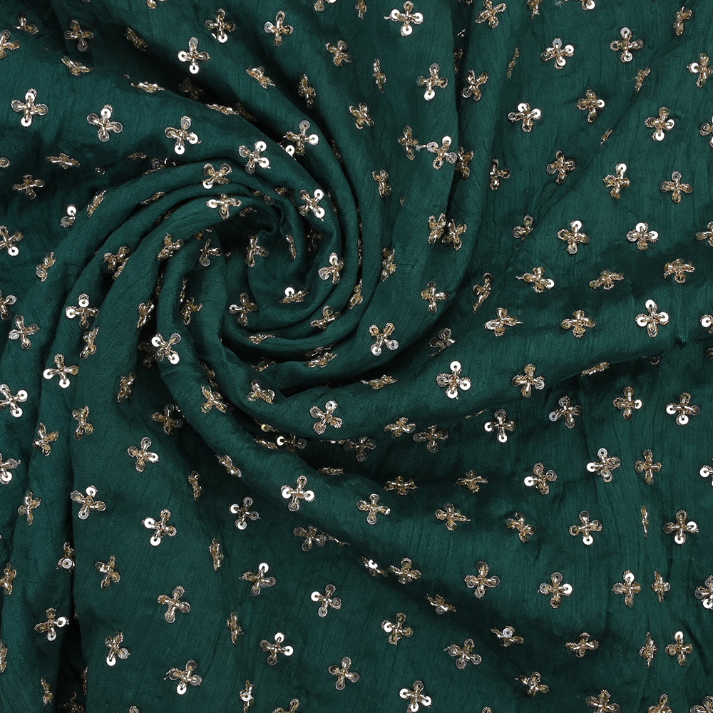 Sacramento Green Raw Silk Fabric With Floral Embroidery