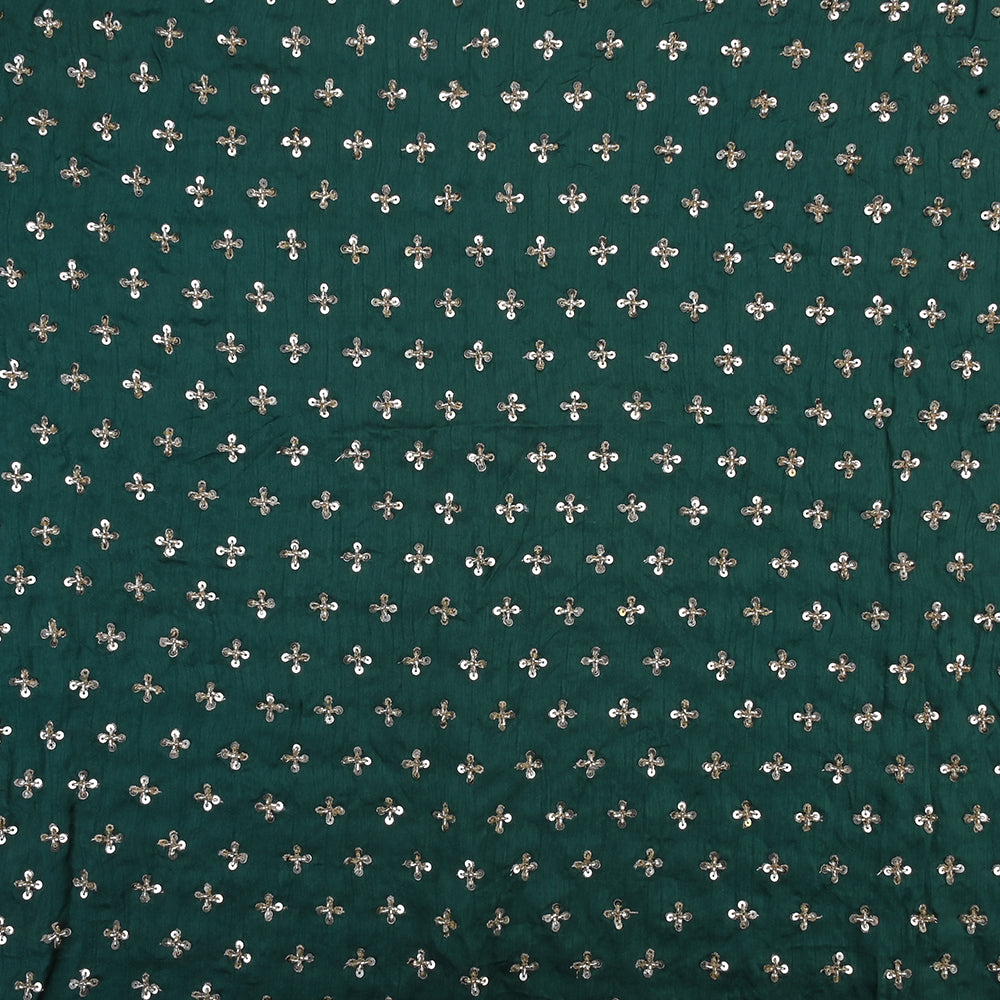Sacramento Green Raw Silk Fabric With Floral Embroidery