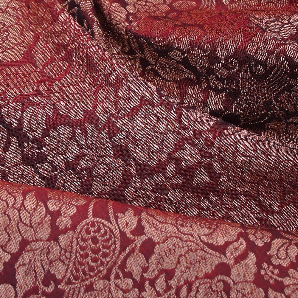 Deep Maroon Banarasi Fabric With Floral Jaal Weaving