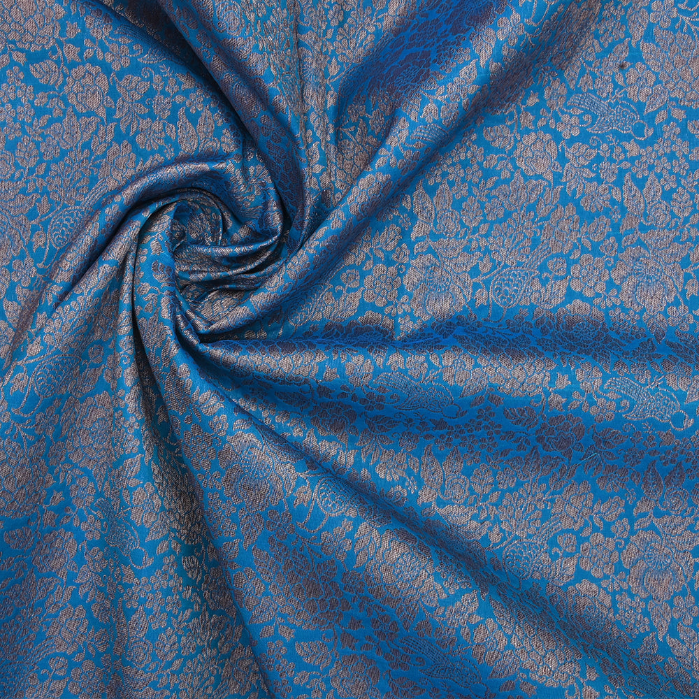 Capri Blue Banarasi Fabric With Floral Jaal Weaving