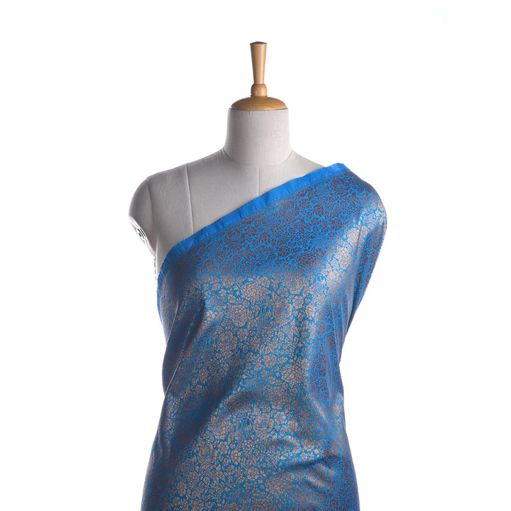 Capri Blue Banarasi Fabric With Floral Jaal Weaving