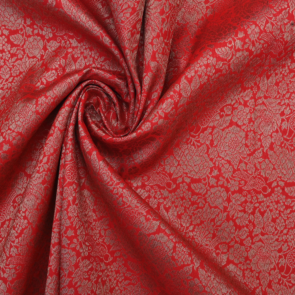 Imperial Red Banarasi Fabric With Floral Jaal Weaving