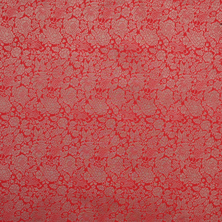 Imperial Red Banarasi Fabric With Floral Jaal Weaving