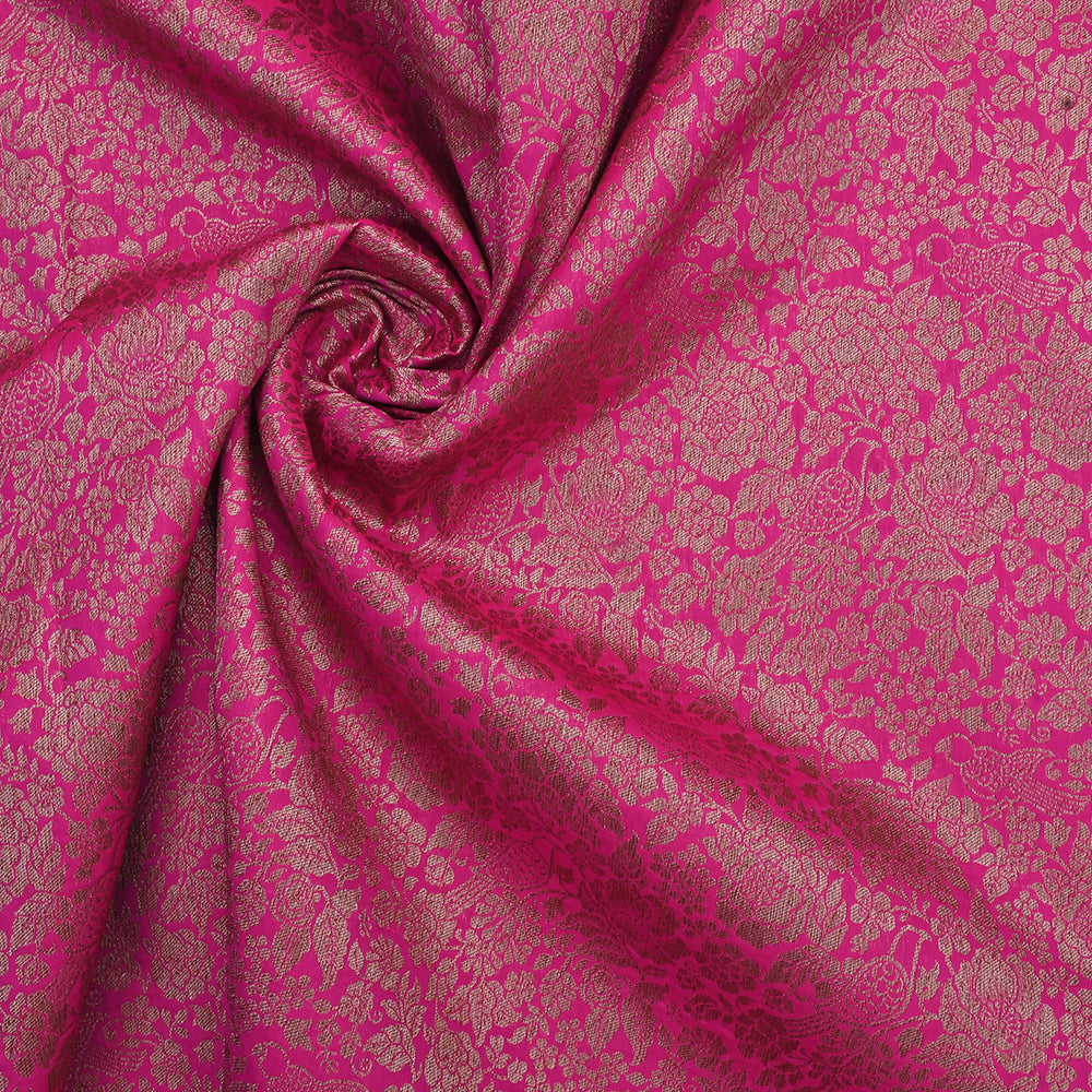Bright Pink Banarasi Fabric With Floral Jaal Weaving