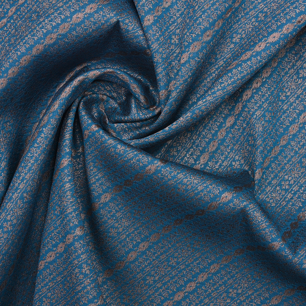 Bayern Blue Banarasi Fabric With Floral Weaving