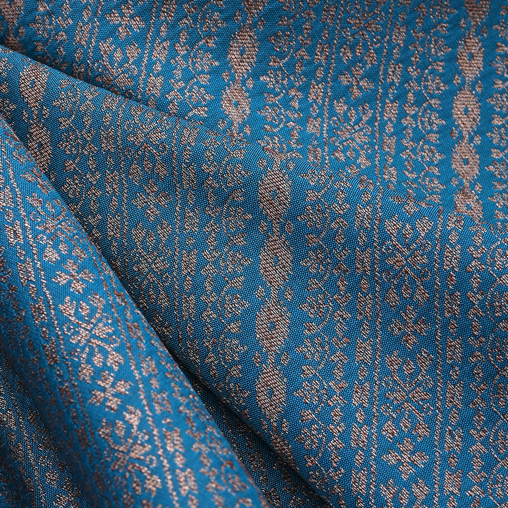 Bayern Blue Banarasi Fabric With Floral Weaving