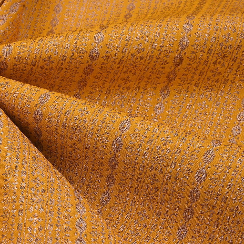 Amber Yellow Floral Weaving Banarasi Fabric