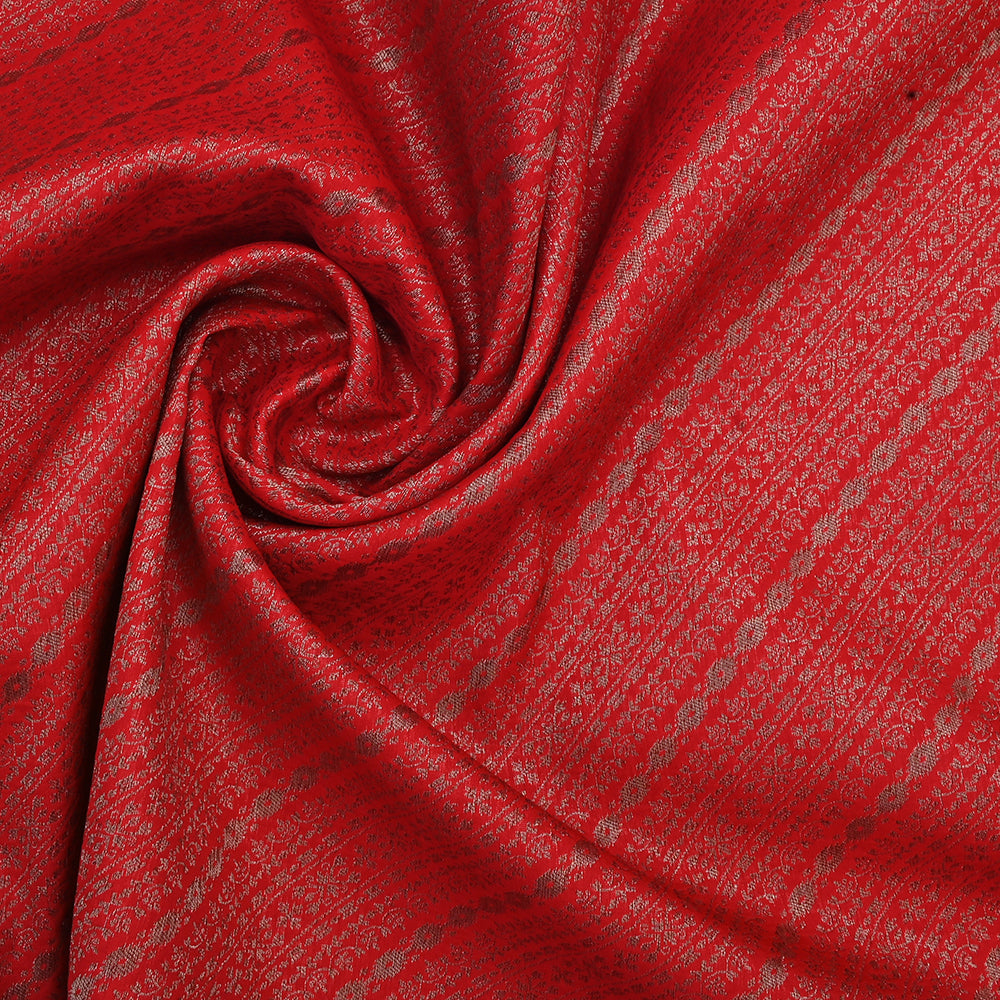 Scarlet Red Banarasi Fabric With Floral Weaving