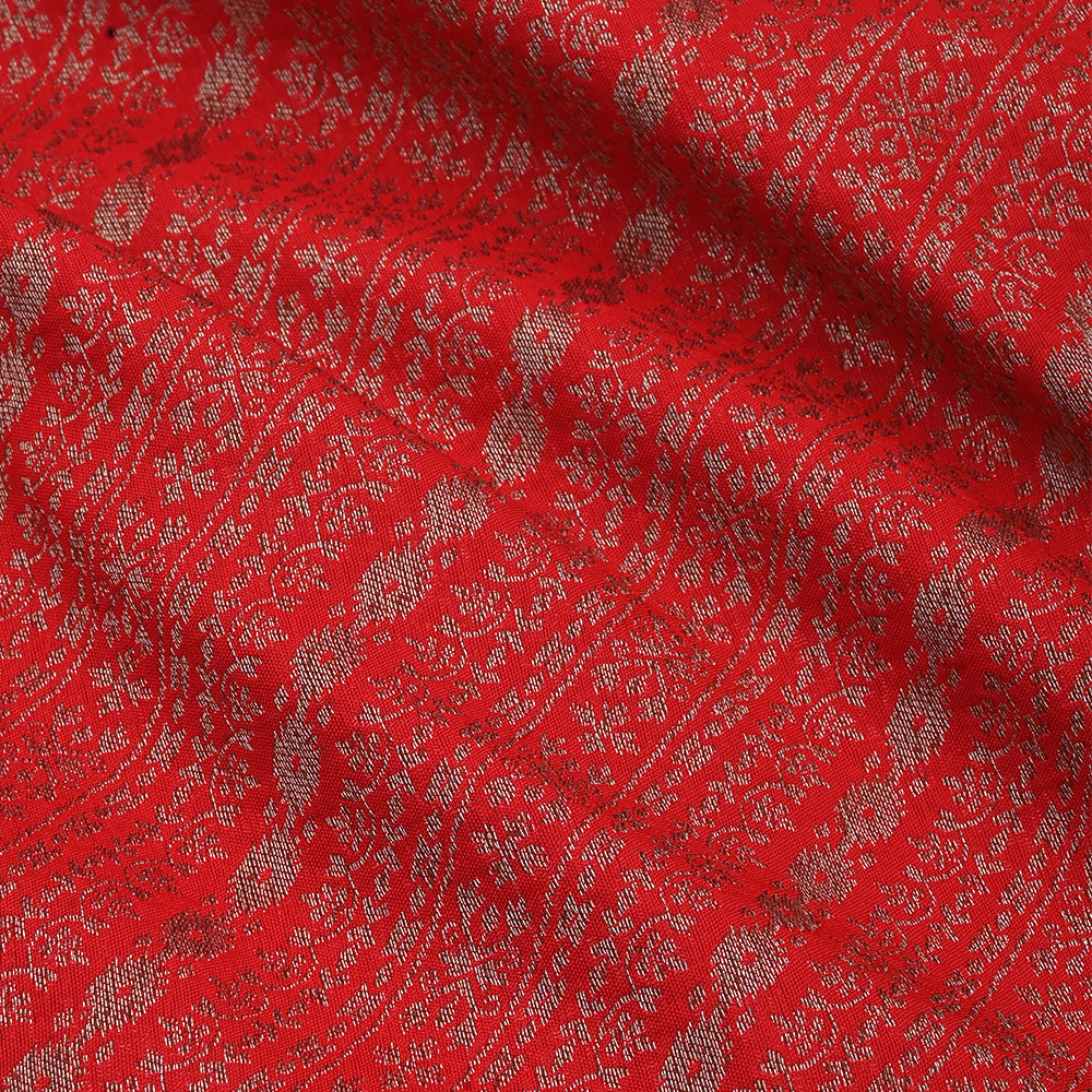 Scarlet Red Banarasi Fabric With Floral Weaving