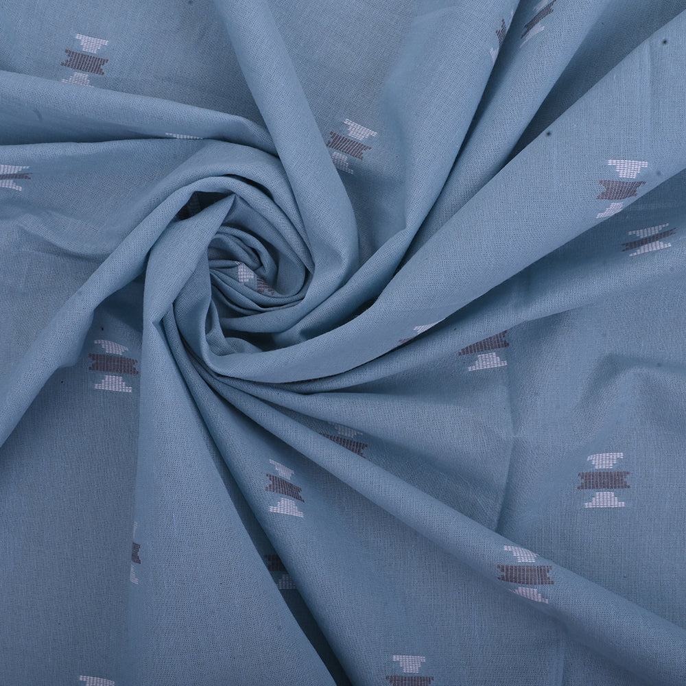 Airforce Blue Cotton Fabric With Geometrical Buttis