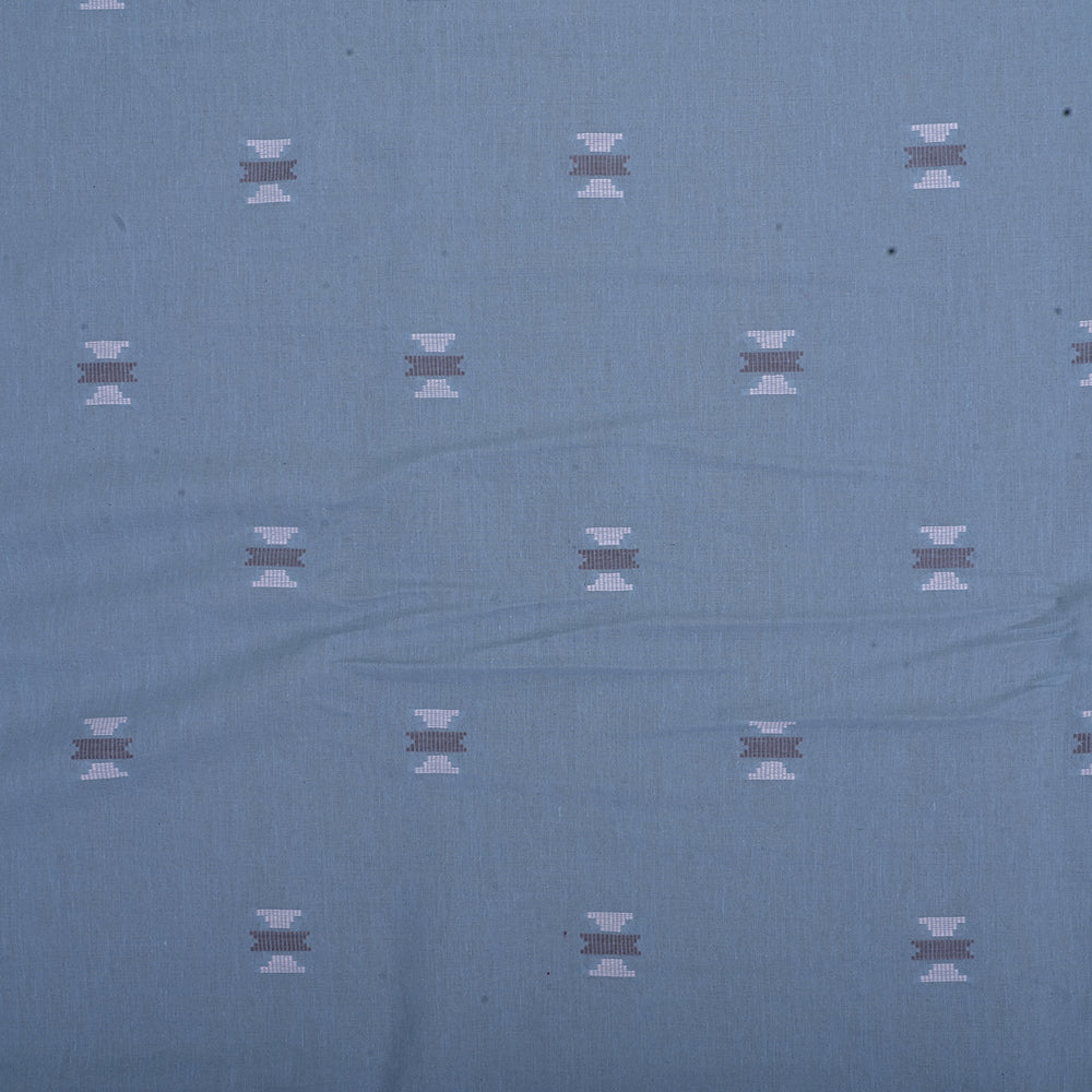 Airforce Blue Cotton Fabric With Geometrical Buttis