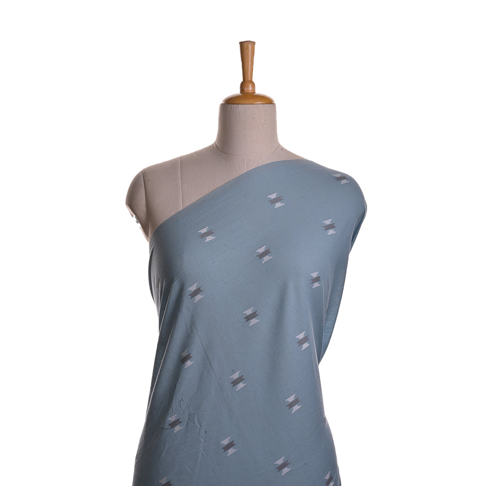 Airforce Blue Cotton Fabric With Geometrical Buttis