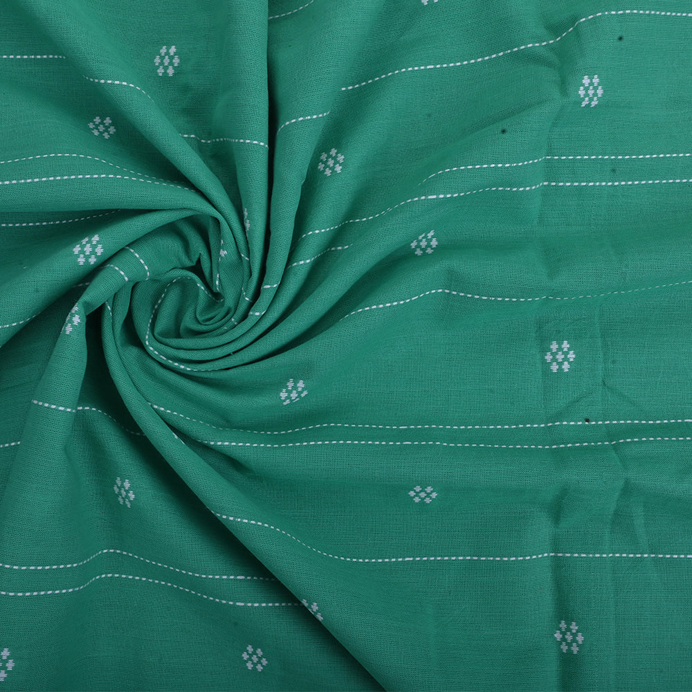 Persian Green Cotton Fabric With Geometrical Buttis