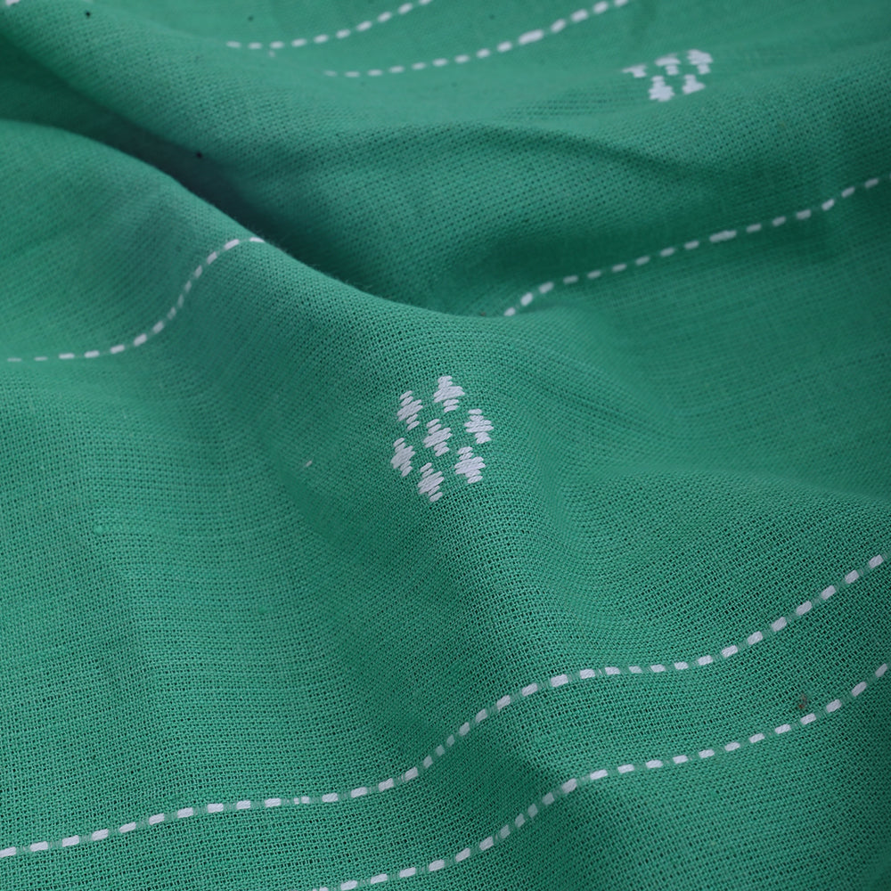 Persian Green Cotton Fabric With Geometrical Buttis