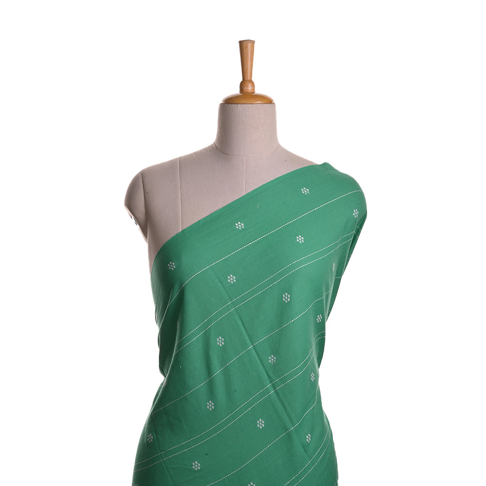 Persian Green Cotton Fabric With Geometrical Buttis