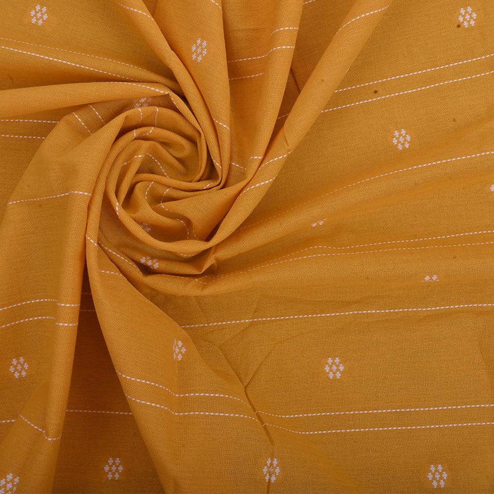 Mustard Yellow Cotton Fabric With Geometrical Pattern