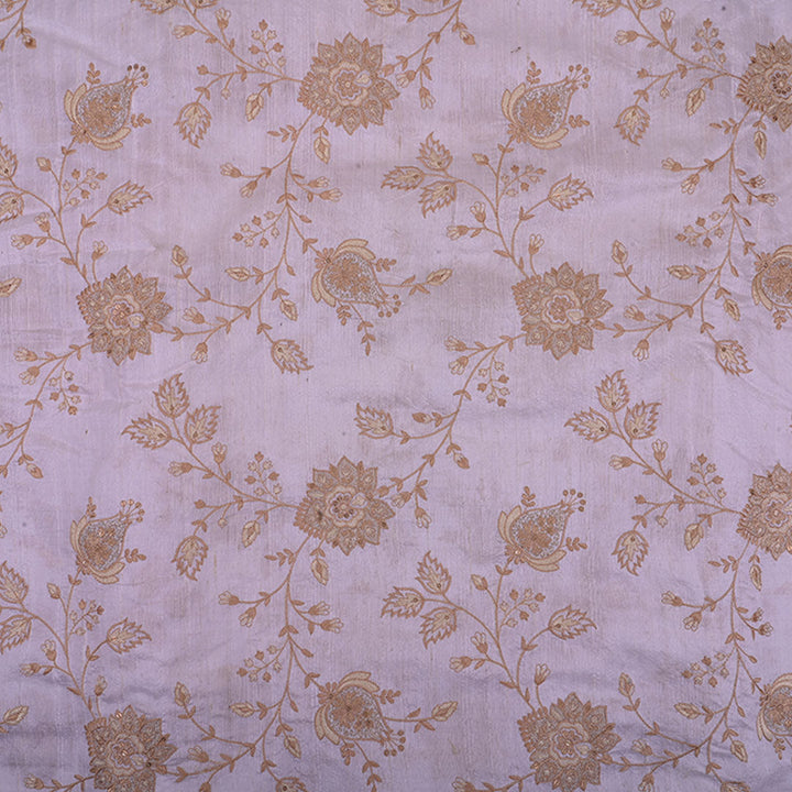 Ivory White Rawsilk Fabric With Floral Embroidery