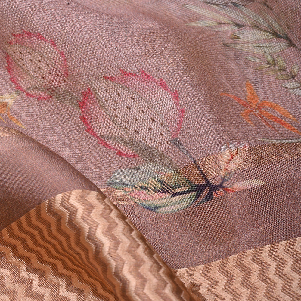 Baby Pink Printed Floral Maheshwari Silk Fabric