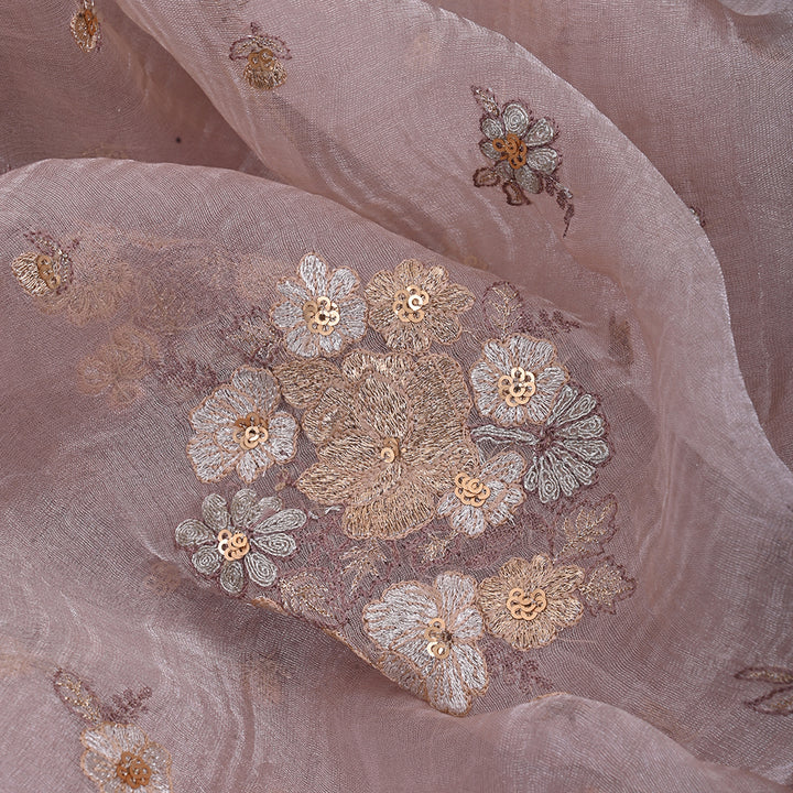 Pastel Peach Embroidery Organza Fabric