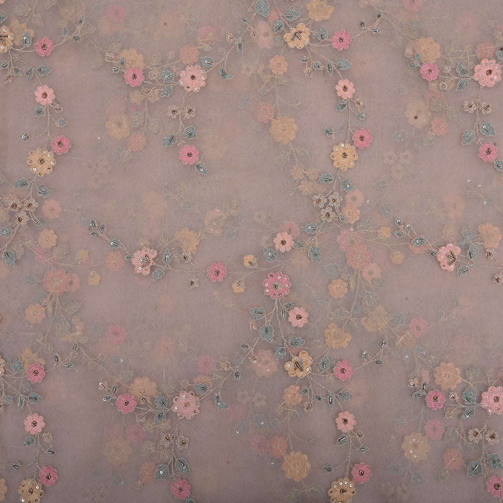 Lavender Blush Thread Embroidery Organza Fabric