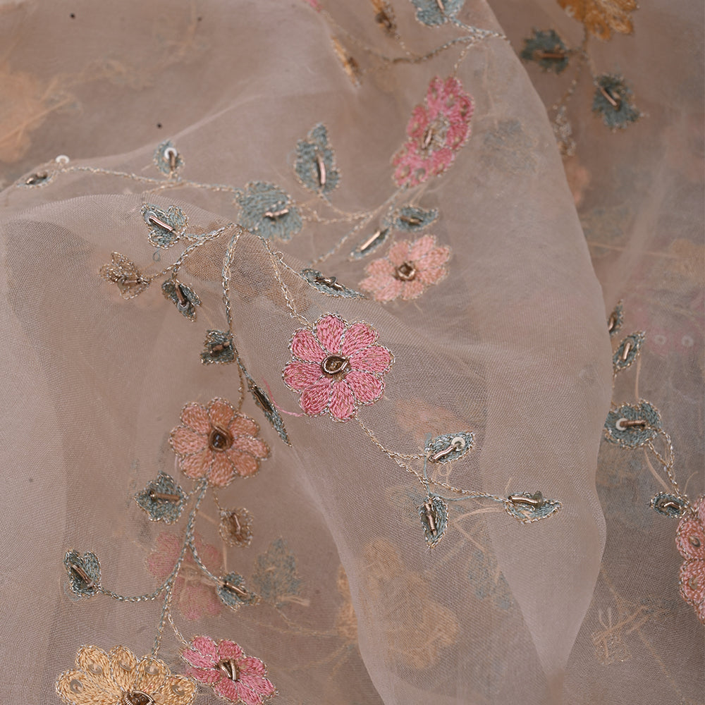 Lavender Blush Thread Embroidery Organza Fabric