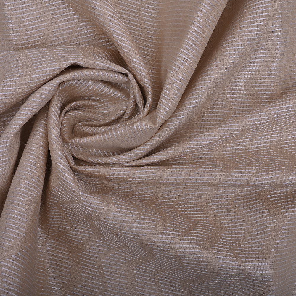 Beige Thread Embroidery Tussar Fabric