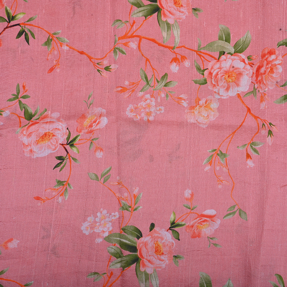 Mauvelous Pink Printed Raw Silk Fabric