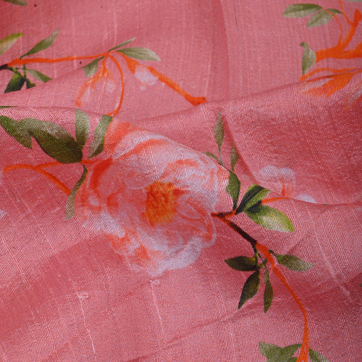 Mauvelous Pink Printed Raw Silk Fabric