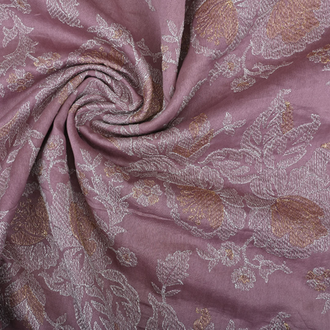 Pale Purple Embroidered Chanderi Fabric