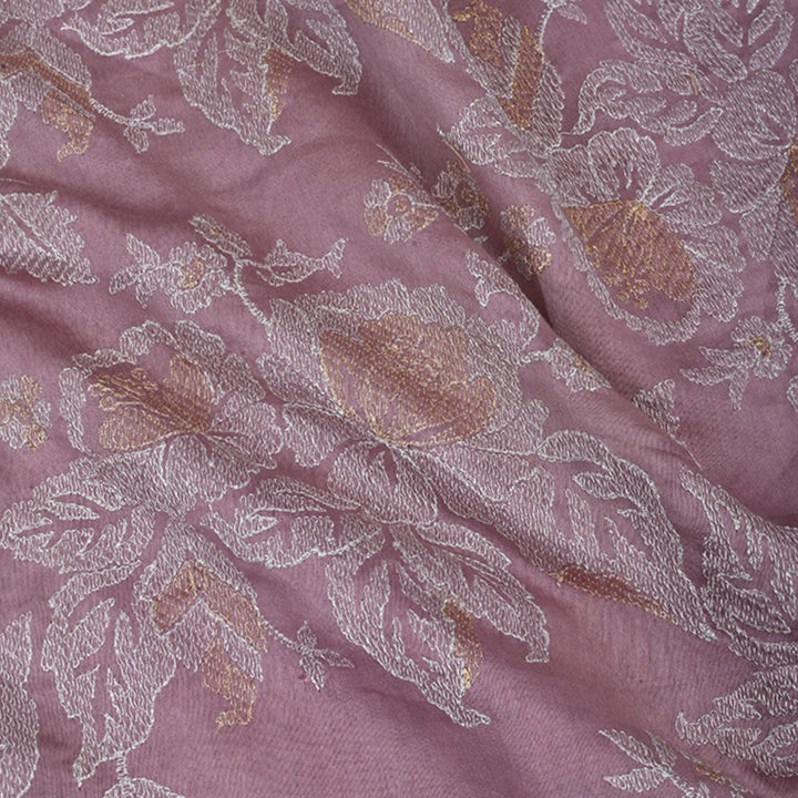 Pale Purple Embroidered Chanderi Fabric