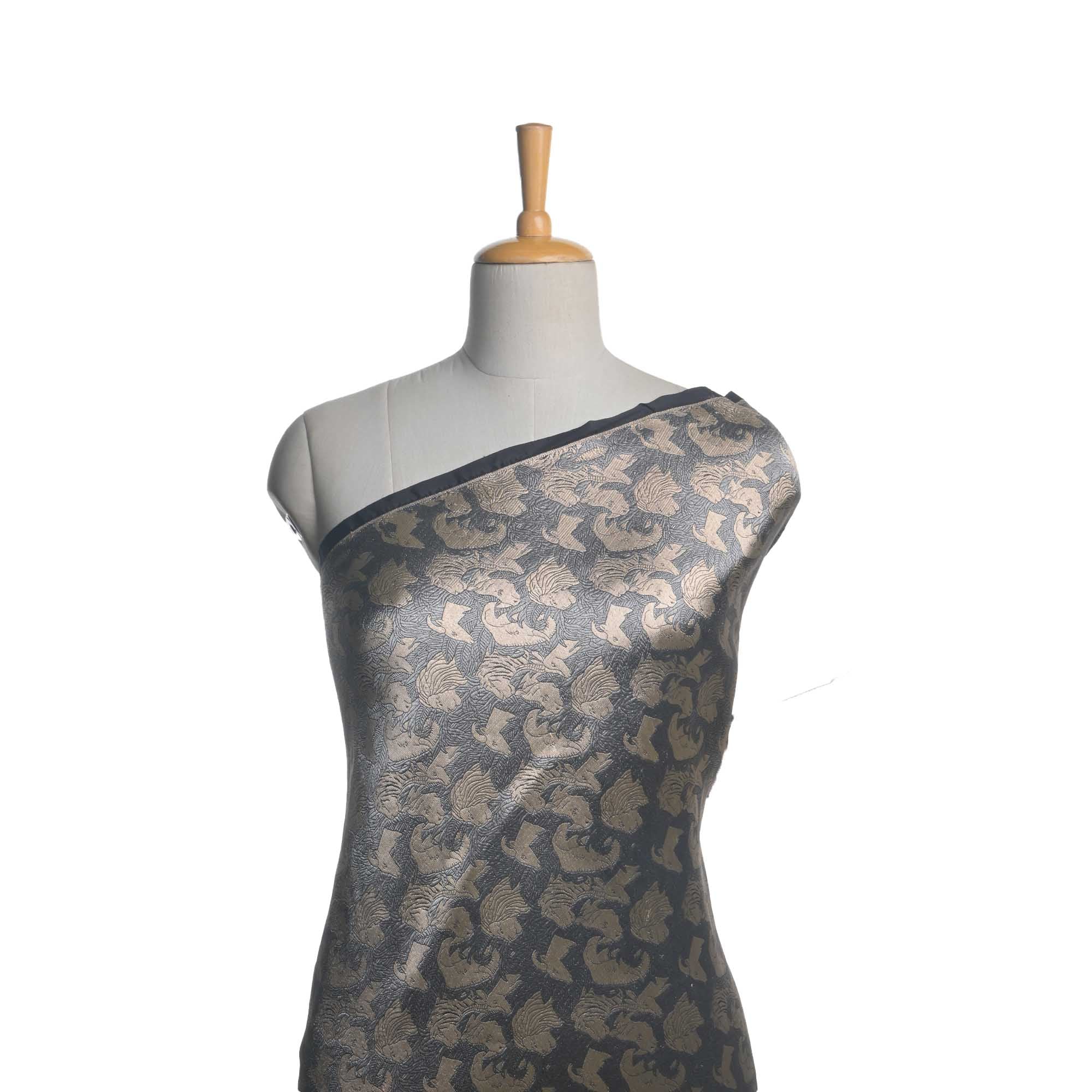 Onyx Black Banarasi Shikargah Weave Fabric